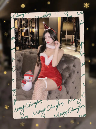 Santa Tube Top Dress Fur Off-Shoulder Mini Year-End