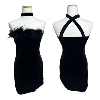 Velvet Santa Dress Girl Party Look Sleeveless Off-shoulder