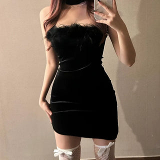 Velvet Santa Dress Girl Party Look Sleeveless Off-shoulder