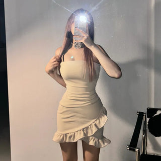 Cancan Tube Top Dress Off-shoulder Camel Choker Neck