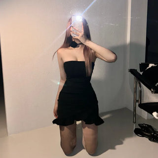 Cancan Tube Top Dress Off-shoulder Camel Choker Neck