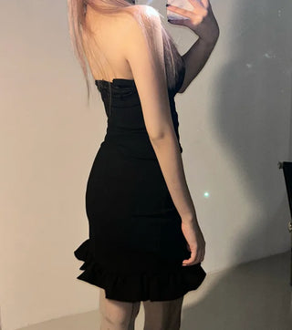 Cancan Tube Top Dress Off-shoulder Camel Choker Neck