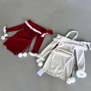 Rudolph Fur Off-Shoulder Dress Party Year-end Look