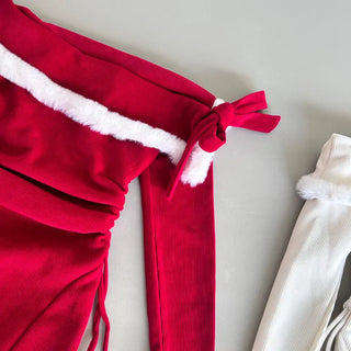 Rudolph Fur Off-Shoulder Dress Party Year-end Look