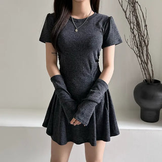 Short-sleeved warm flared dress warmer Party look Year-end