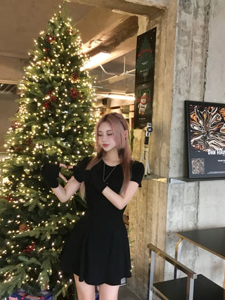 Short-sleeved warm flared dress warmer Party look Year-end