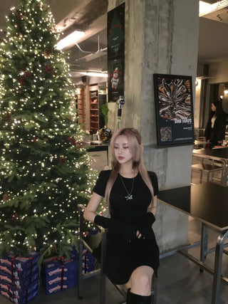 Short-sleeved warm flared dress warmer Party look Year-end
