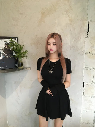 Short-sleeved warm flared dress warmer Party look Year-end