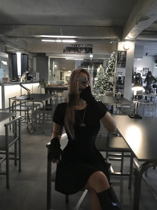 Short-sleeved warm flared dress warmer Party look Year-end