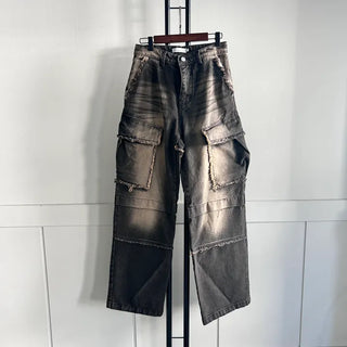 Vintage Cargo Denim Pants Trousers Wash Loose Fit