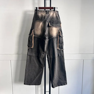 Vintage Cargo Denim Pants Trousers Wash Loose Fit
