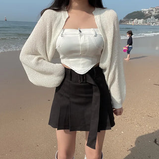 Belted Pleated Mini Skorts Shorts Skirt Cargo