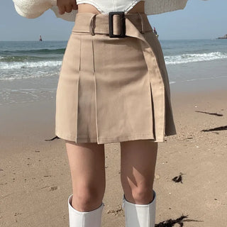 Belted Pleated Mini Skorts Shorts Skirt Cargo