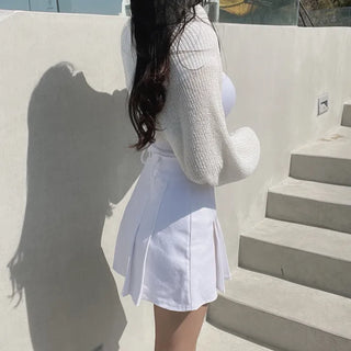 Belted Pleated Mini Skorts Shorts Skirt Cargo