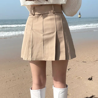 Belted Pleated Mini Skorts Shorts Skirt Cargo