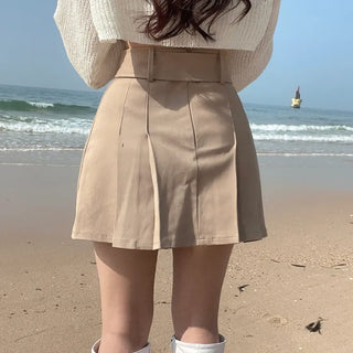 Belted Pleated Mini Skorts Shorts Skirt Cargo