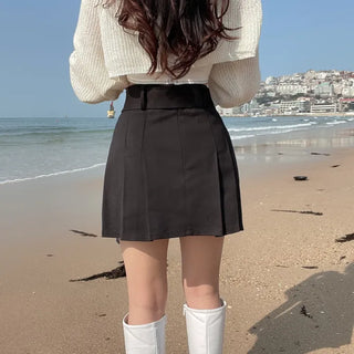 Belted Pleated Mini Skorts Shorts Skirt Cargo