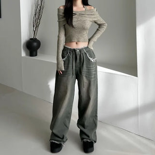 Shirring Cropped Halterneck Off-Shoulder Delicate Fit Knit