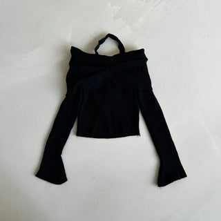 Shirring Cropped Halterneck Off-Shoulder Delicate Fit Knit