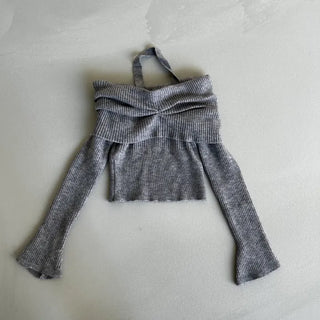 Shirring Cropped Halterneck Off-Shoulder Delicate Fit Knit