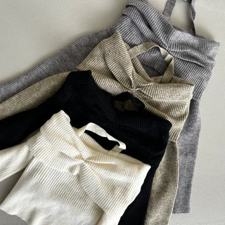 Shirring Cropped Halterneck Off-Shoulder Delicate Fit Knit