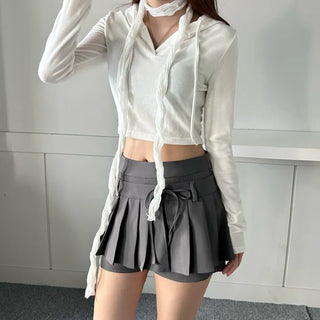 Long-sleeved cropped hoodie Daily slim layered tee inner