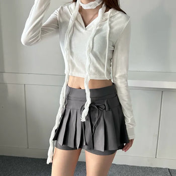 Long-sleeved cropped hoodie Daily slim layered tee inner