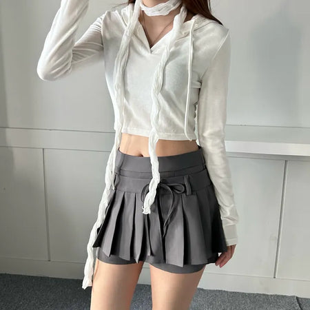 Long-sleeved cropped hoodie Daily slim layered tee inner