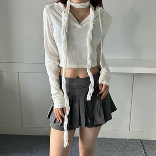 Long-sleeved cropped hoodie Daily slim layered tee inner