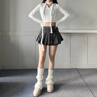 Long-sleeved cropped hoodie Daily slim layered tee inner