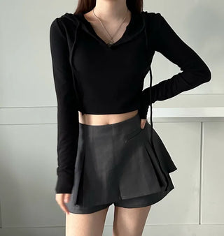 Long-sleeved cropped hoodie Daily slim layered tee inner