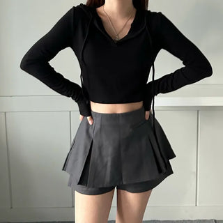 Long-sleeved cropped hoodie Daily slim layered tee inner