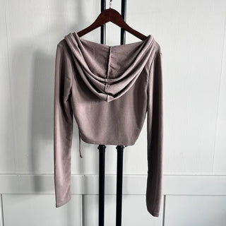 Long-sleeved cropped hoodie Daily slim layered tee inner