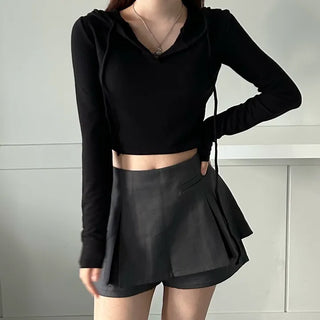 Long-sleeved cropped hoodie Daily slim layered tee inner