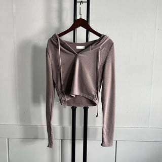 Long-sleeved cropped hoodie Daily slim layered tee inner