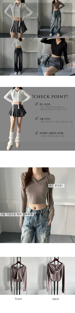 Long-sleeved cropped hoodie Daily slim layered tee inner
