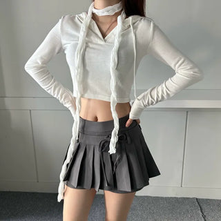 Long-sleeved cropped hoodie Daily slim layered tee inner