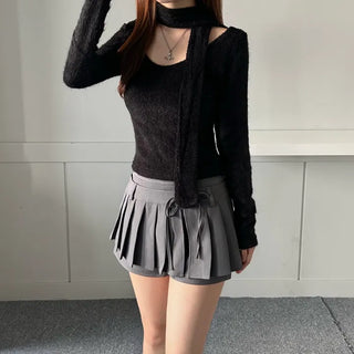Soft muffler U-neck Long-sleeved set fleece-lined t-shirt