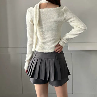 Soft muffler U-neck Long-sleeved set fleece-lined t-shirt