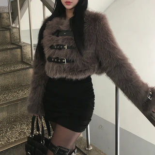 Bear Buckle Cropped Fur Jacket 4oz Quilted Winter