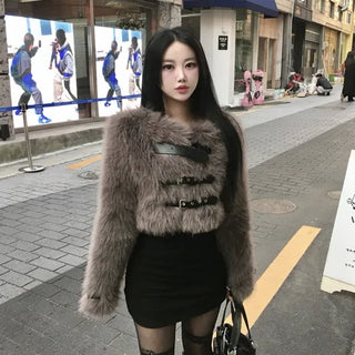 Bear Buckle Cropped Fur Jacket 4oz Quilted Winter