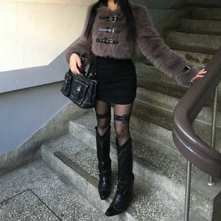 Bear Buckle Cropped Fur Jacket 4oz Quilted Winter