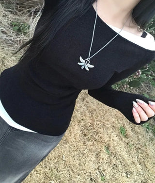 Pintuck Layered Long Sleeve T-shirt Basic Tee Off-shoulder