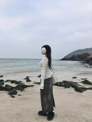 Pintuck Layered Long Sleeve T-shirt Basic Tee Off-shoulder