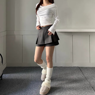 Drape Neck Shirred Off-shoulder Long Sleeve Tee Daily