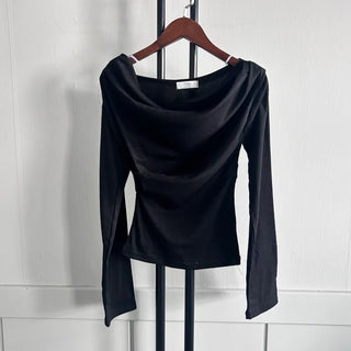 Drape Neck Shirred Off-shoulder Long Sleeve Tee Daily