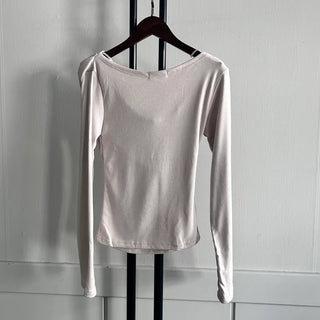 Drape Neck Shirred Off-shoulder Long Sleeve Tee Daily