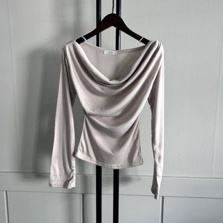 Drape Neck Shirred Off-shoulder Long Sleeve Tee Daily