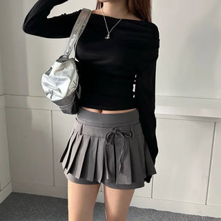 Drape Neck Shirred Off-shoulder Long Sleeve Tee Daily