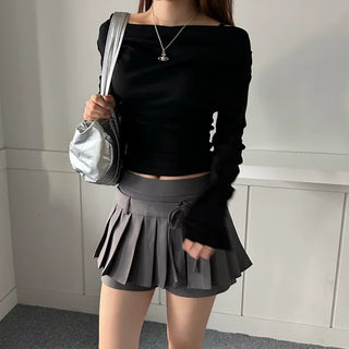 Drape Neck Shirred Off-shoulder Long Sleeve Tee Daily